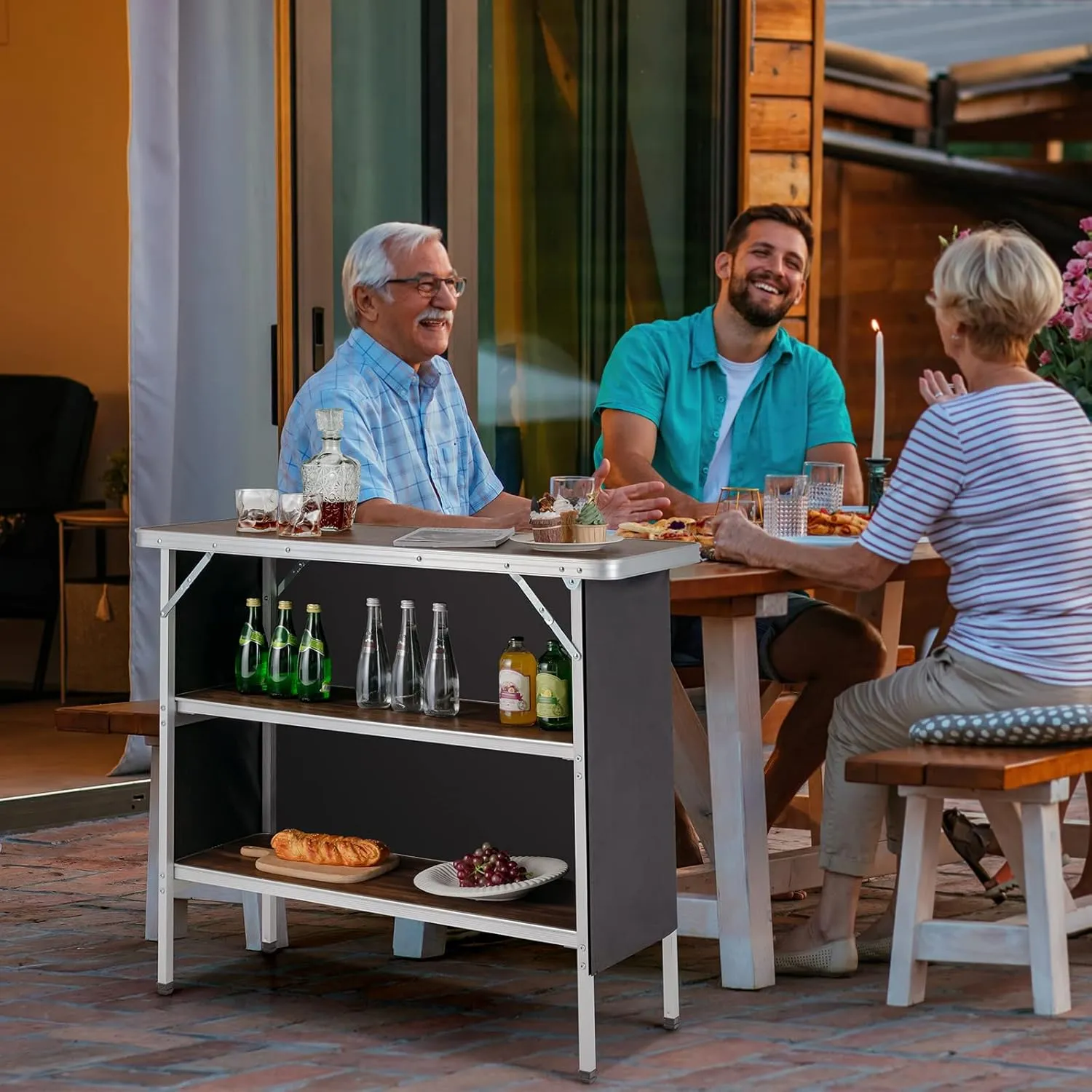 Giantex Portable Bar Table for Events, Folding Mobile Bartending Station with Storage Shelves, Removable Privacy Skirt, Carrying Case, for Parties, Catering, Trade Shows (Coffee, 43.5''L x 34.5''H)
