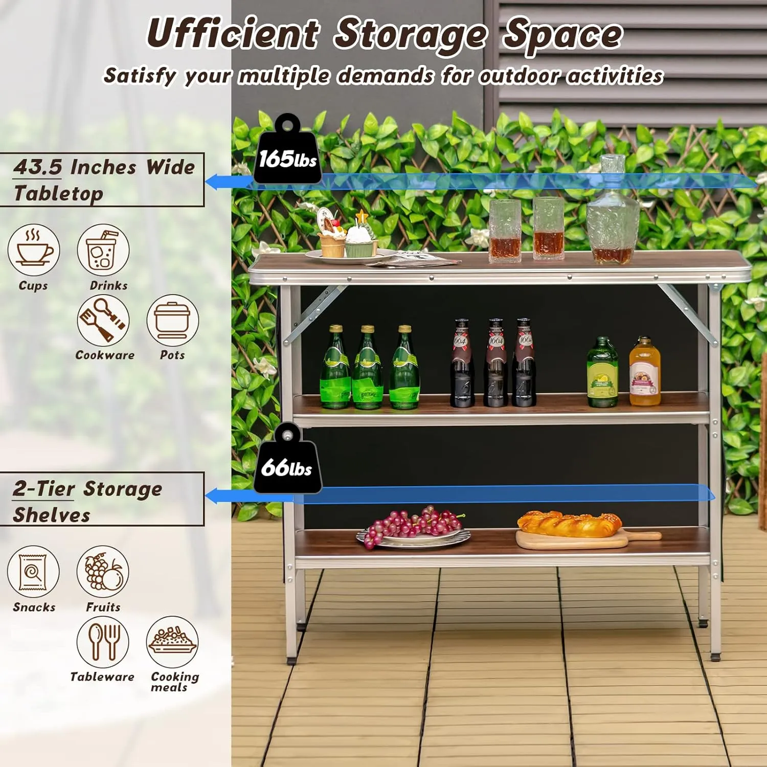 Giantex Portable Bar Table for Events, Folding Mobile Bartending Station with Storage Shelves, Removable Privacy Skirt, Carrying Case, for Parties, Catering, Trade Shows (Coffee, 43.5''L x 34.5''H)