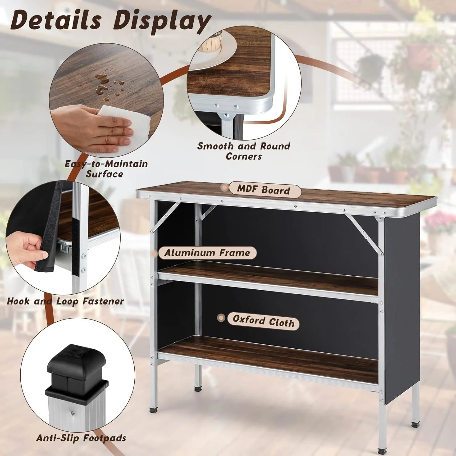 Giantex Portable Bar Table for Events, Folding Mobile Bartending Station with Storage Shelves, Removable Privacy Skirt, Carrying Case, for Parties, Catering, Trade Shows (Coffee, 43.5''L x 34.5''H)