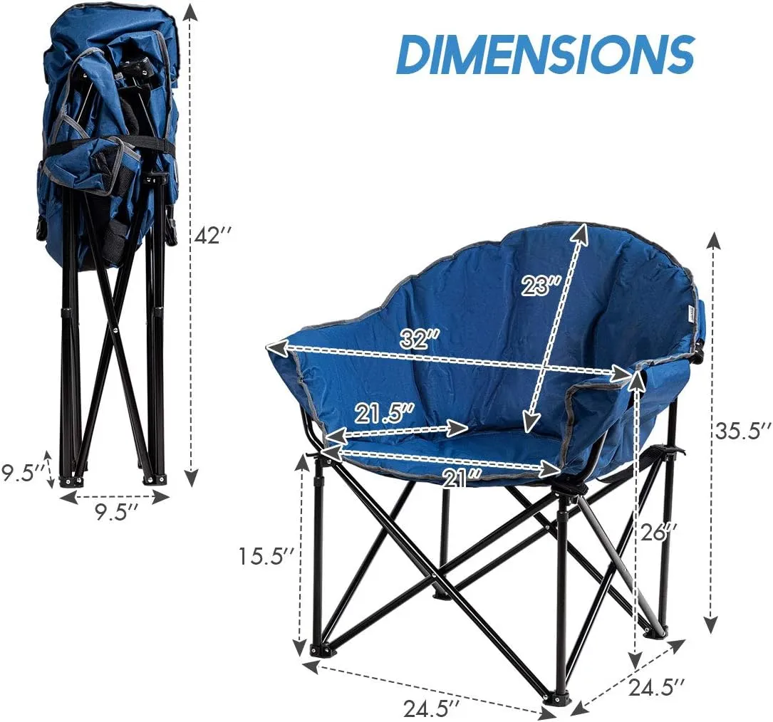 Giantex Portable Camping Chair, Moon Saucer Chair, Outdoor Folding Chair with Soft Padded Seat, Lawn Chair with Cup Holder and Carry Bag (Navy)
