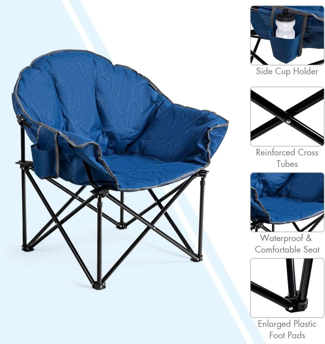 Giantex Portable Camping Chair, Moon Saucer Chair, Outdoor Folding Chair with Soft Padded Seat, Lawn Chair with Cup Holder and Carry Bag (Navy)