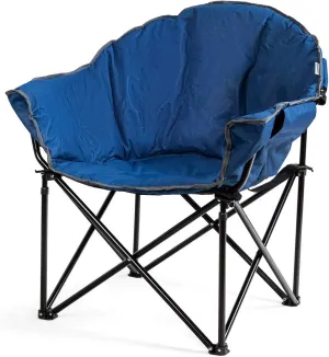 Giantex Portable Camping Chair, Moon Saucer Chair, Outdoor Folding Chair with Soft Padded Seat, Lawn Chair with Cup Holder and Carry Bag (Navy)