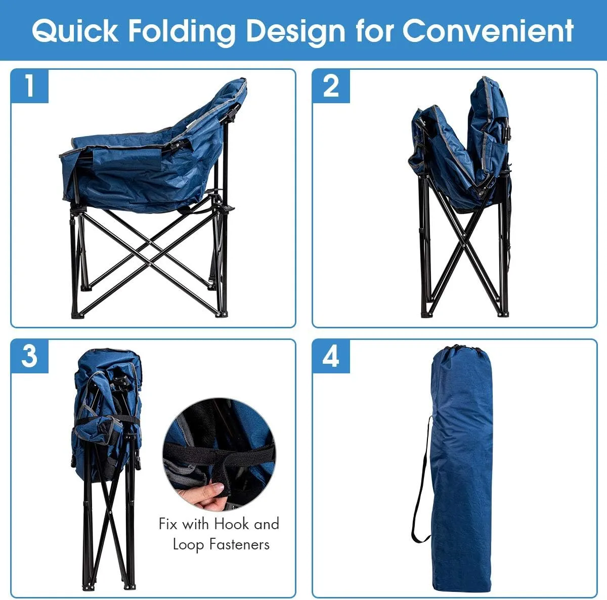 Giantex Portable Camping Chair, Moon Saucer Chair, Outdoor Folding Chair with Soft Padded Seat, Lawn Chair with Cup Holder and Carry Bag (Navy)