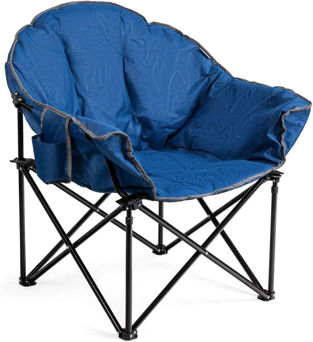 Giantex Portable Camping Chair, Moon Saucer Chair, Outdoor Folding Chair with Soft Padded Seat, Lawn Chair with Cup Holder and Carry Bag (Navy)