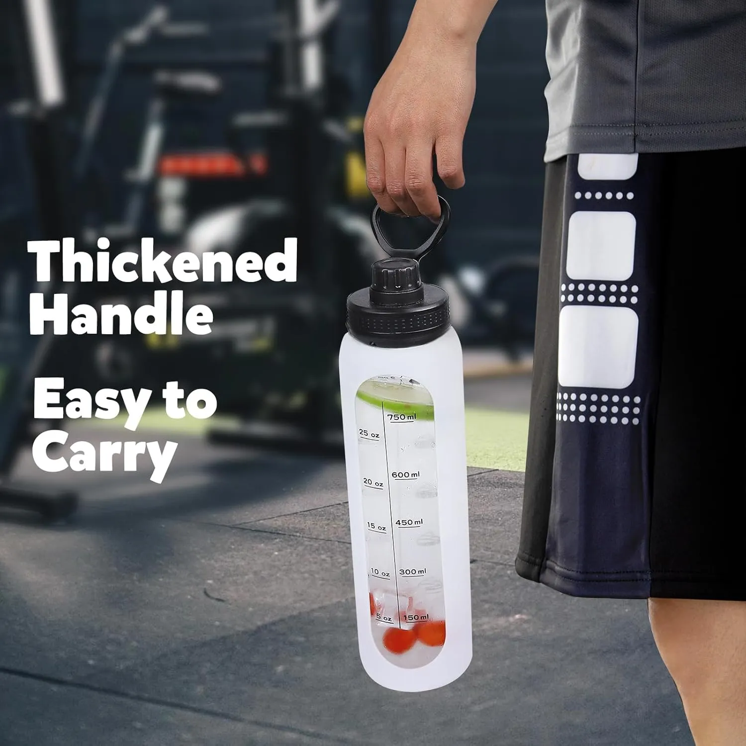 GIEMIT Glass Water Bottles 32oz with Silicone Sleeve Drinking Hydration Bottles Reusable Borosilicate Wide Mouth Motivational Water Flask Canteen with Time Marker Spout Lid and Brush (White - 32 oz)