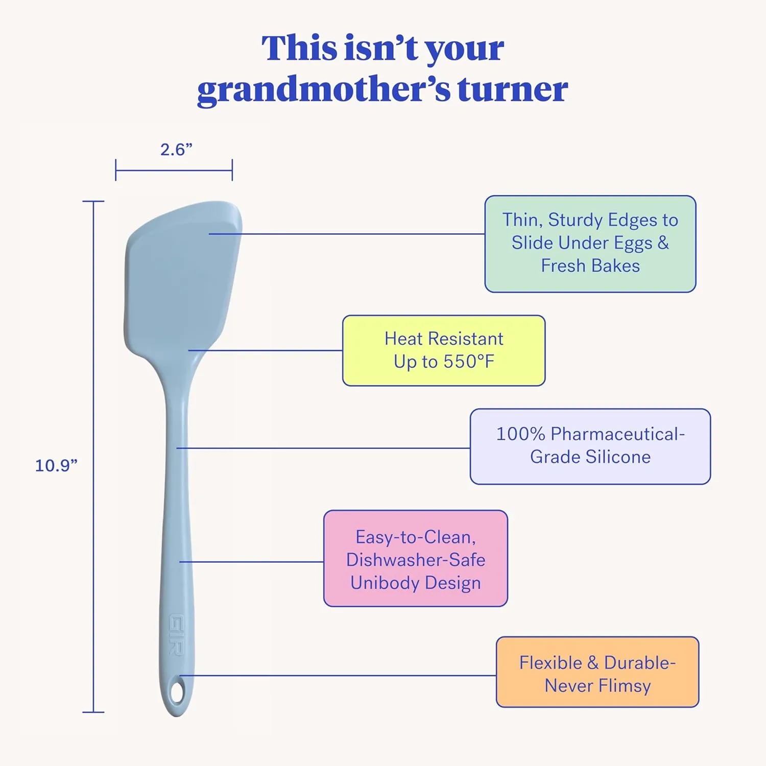 GIR: Get It Right Mini Silicone Spatula Turner - 11" x 2.6" x 0.7" - One Piece Design - Nonstick & Heat Resistant - Silicone Spatula for Cooking & Baking - BPA-Free - Slate