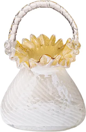 Glass Bag Vase for Flowers Glazed Purse Vase Handbag Shape Flower Vase Translucent Basket Vase Totebag Vase with Handles for Home Living Room Decor(White L)