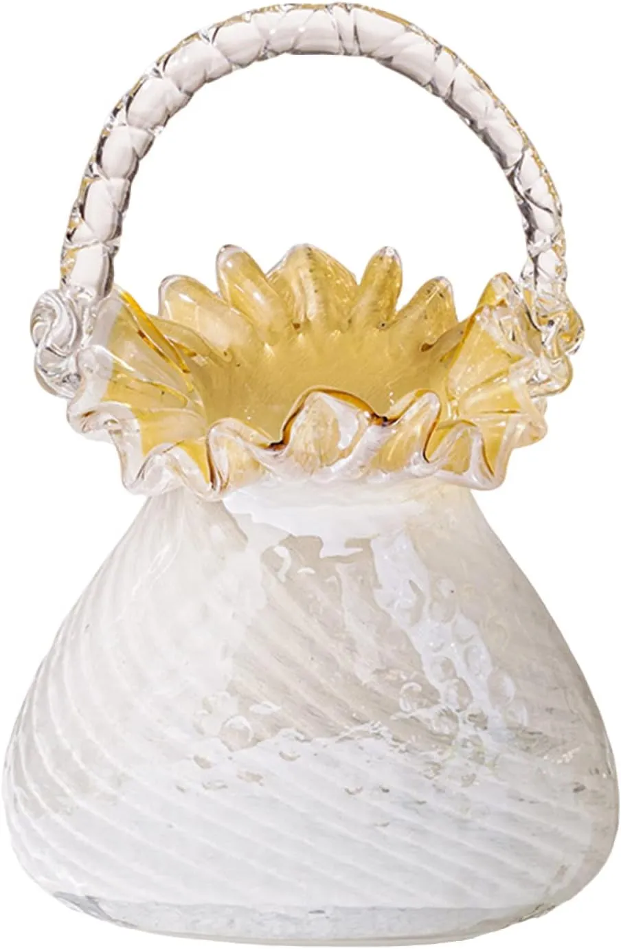 Glass Bag Vase for Flowers Glazed Purse Vase Handbag Shape Flower Vase Translucent Basket Vase Totebag Vase with Handles for Home Living Room Decor(White L)