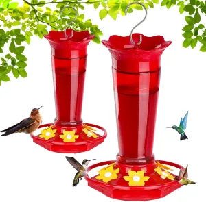 Glass Hummingbird Feeders for Outdoors Hanging Ant and Bee Proof Red 10 OZ 2 Pack Bird Feeders for Outside Hanging 6 Feeding Stations Bird Nectar Feeder for Garden Yard Décor Gifts for Mom