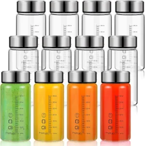 Glass Juice Bottles 12 oz Wide Mouth Glass Water Bottles with Lids Scale Marker Leak Proof Reusable Shaker Containers for Juicing Smoothies Milk Protein
