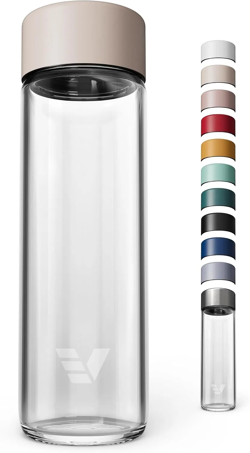 Glass Water Bottle 20oz - Non-insulated | Borosilicate Glass | Dishwasher Safe | No Plastic Touches Contents | A pure drinking experience - Desert Beige