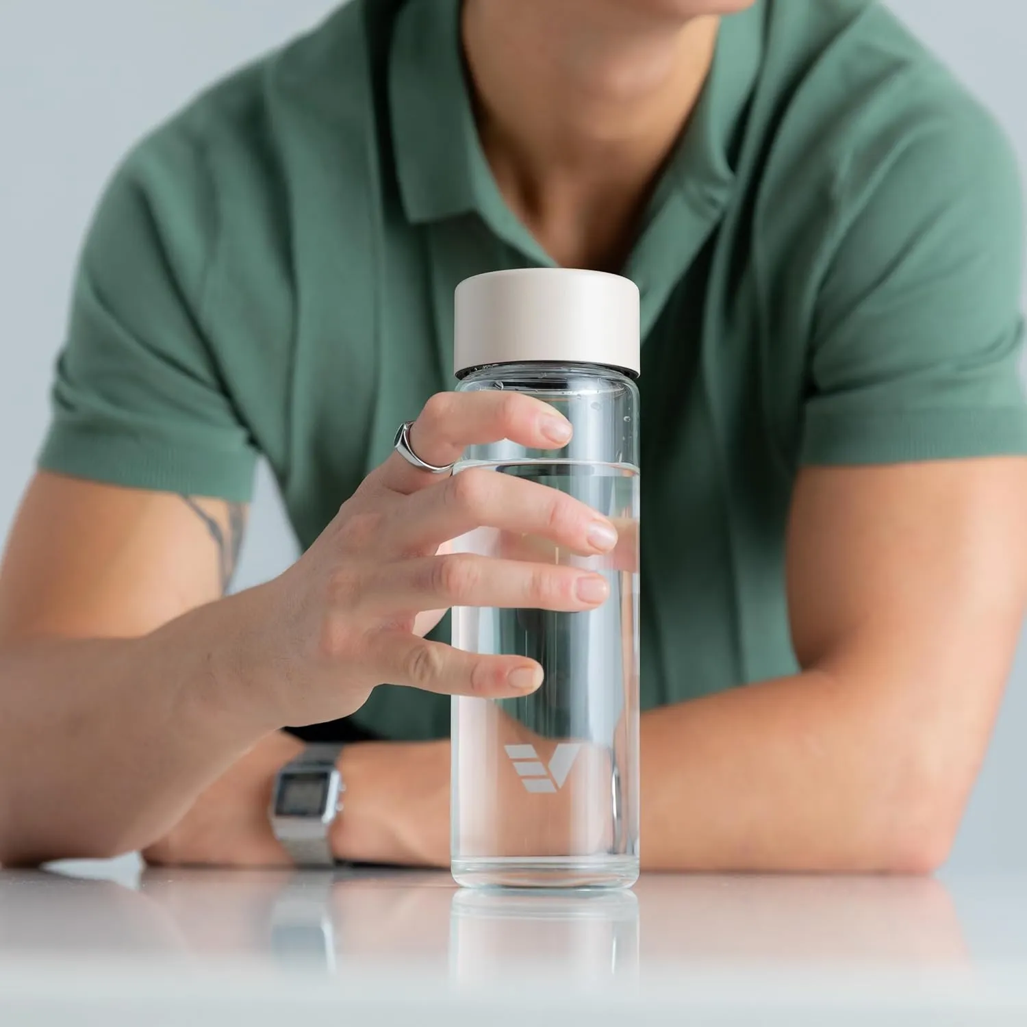 Glass Water Bottle 20oz - Non-insulated | Borosilicate Glass | Dishwasher Safe | No Plastic Touches Contents | A pure drinking experience - Desert Beige