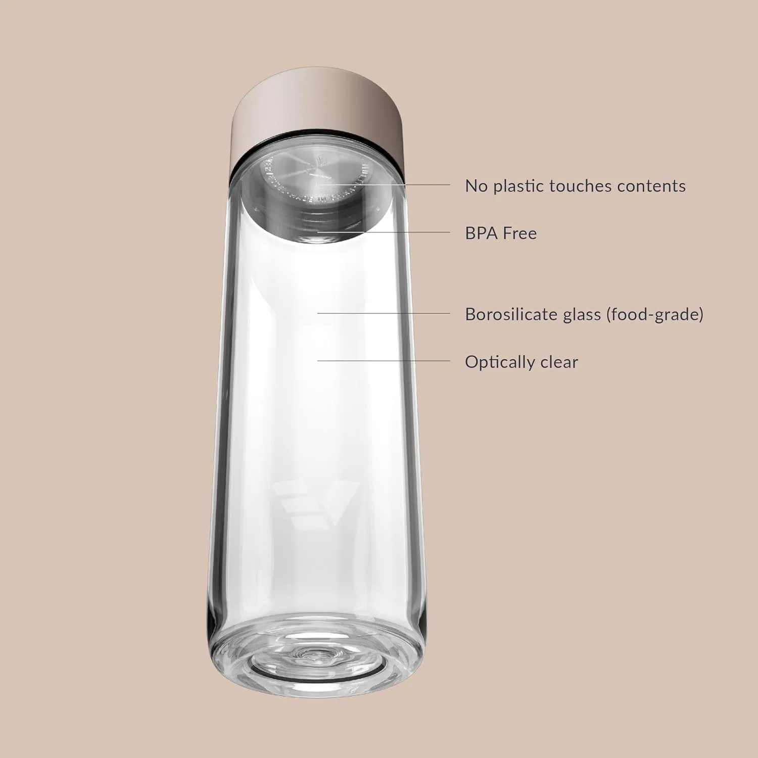 Glass Water Bottle 20oz - Non-insulated | Borosilicate Glass | Dishwasher Safe | No Plastic Touches Contents | A pure drinking experience - Desert Beige
