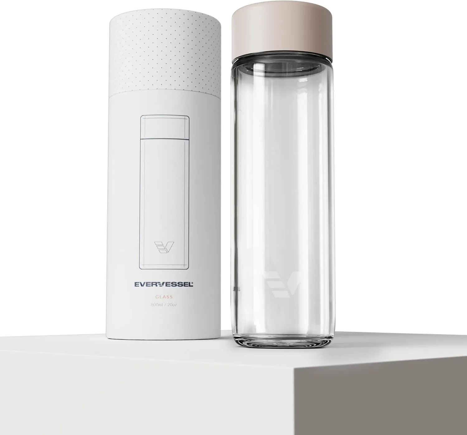 Glass Water Bottle 20oz - Non-insulated | Borosilicate Glass | Dishwasher Safe | No Plastic Touches Contents | A pure drinking experience - Desert Beige