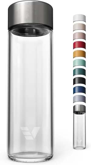 Glass Water Bottle 20oz - Non-insulated | Borosilicate Glass | Dishwasher Safe | No Plastic Touches Contents | A pure drinking experience