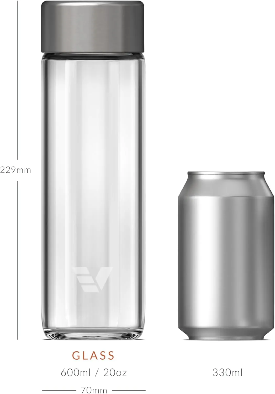 Glass Water Bottle 20oz - Non-insulated | Borosilicate Glass | Dishwasher Safe | No Plastic Touches Contents | A pure drinking experience