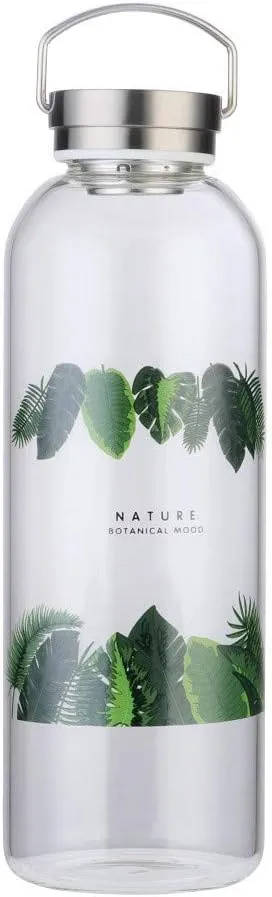 Glass Water Bottle 64 oz LeakProof Lid Neoprene Sleeve Wide Mouth Portable Reusable Eco Friendly