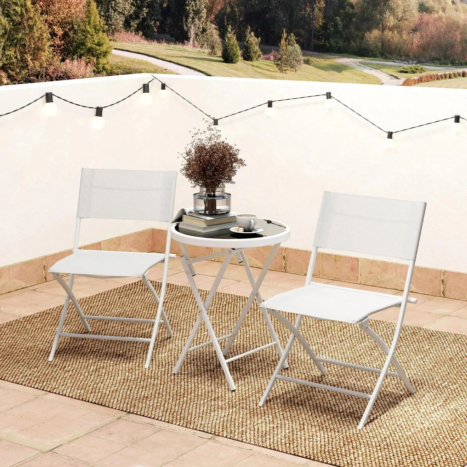Glass White Bistro Top Folding Act fast Outsunny Protecting With Table Set, 2 Pieces Exclusive discounts Chairs Outdoor 3 And Feet,