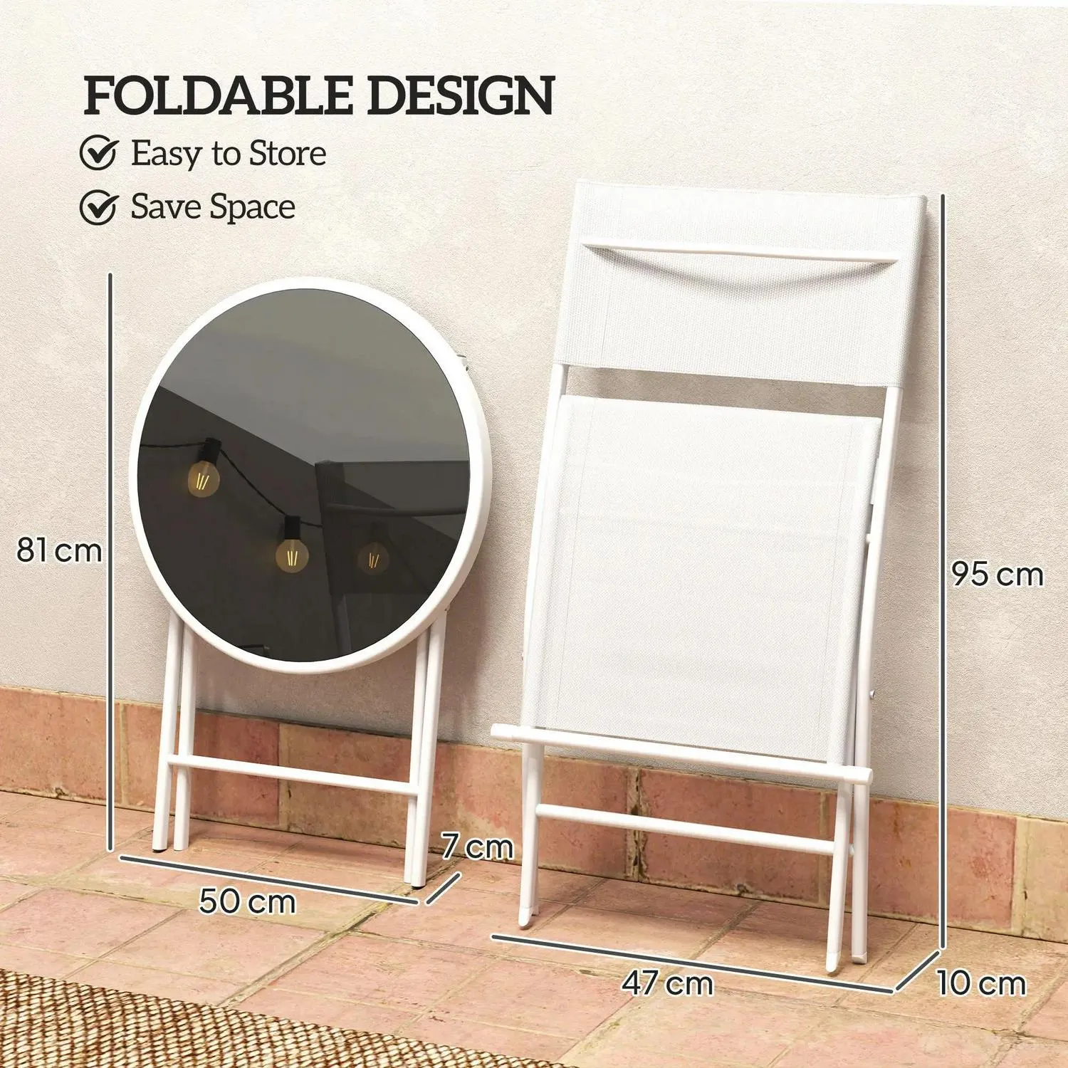 Glass White Bistro Top Folding Act fast Outsunny Protecting With Table Set, 2 Pieces Exclusive discounts Chairs Outdoor 3 And Feet,