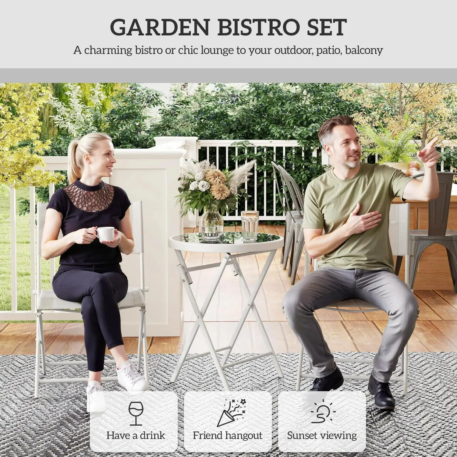 Glass White Bistro Top Folding Act fast Outsunny Protecting With Table Set, 2 Pieces Exclusive discounts Chairs Outdoor 3 And Feet,