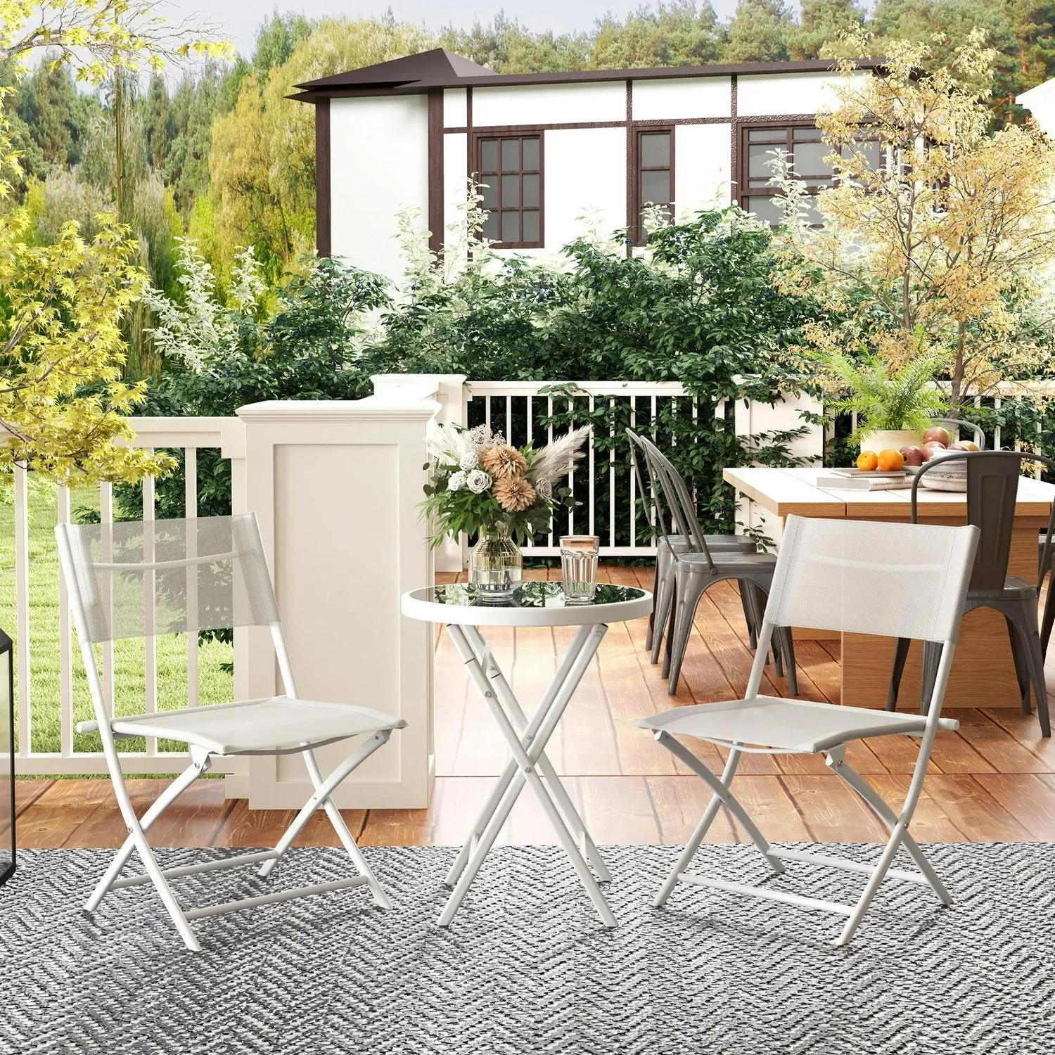 Glass White Bistro Top Folding Act fast Outsunny Protecting With Table Set, 2 Pieces Exclusive discounts Chairs Outdoor 3 And Feet,
