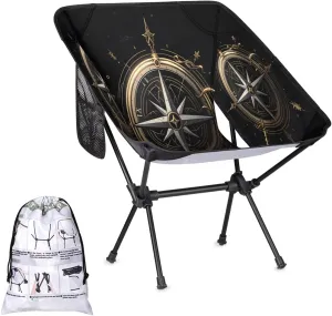 Gold Black Compass Portable Camping Chair Lightweight Folding Backpacking Chair, Compact Foldable Beach Seat with Carry Bag for Outdoor Hiking Fishing Travel