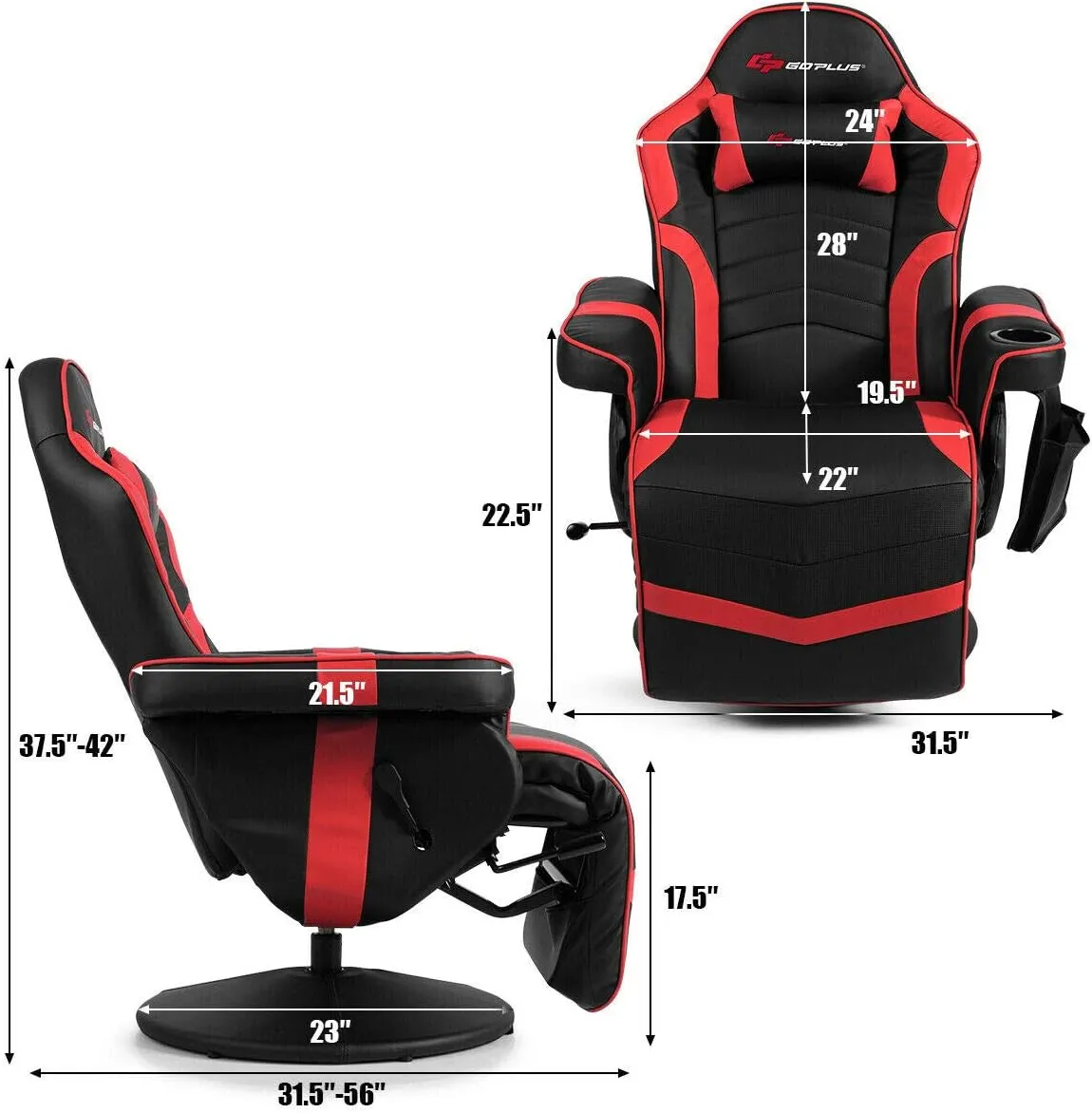 Goplus Massage Gaming Chair, Racing Style Gaming Recliner w/Adjustable Backrest and Footrest, Ergonomic High Back PU Leather Computer Office Chair Swivel Game Chair w/Cup Holder and Side Pouch