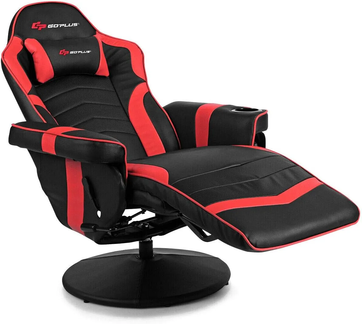 Goplus Massage Gaming Chair, Racing Style Gaming Recliner w/Adjustable Backrest and Footrest, Ergonomic High Back PU Leather Computer Office Chair Swivel Game Chair w/Cup Holder and Side Pouch