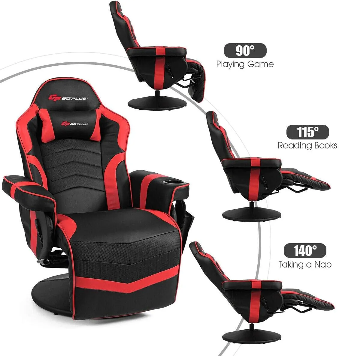 Goplus Massage Gaming Chair, Racing Style Gaming Recliner w/Adjustable Backrest and Footrest, Ergonomic High Back PU Leather Computer Office Chair Swivel Game Chair w/Cup Holder and Side Pouch
