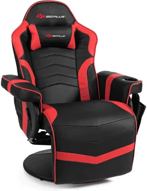 Goplus Massage Gaming Chair, Racing Style Gaming Recliner w/Adjustable Backrest and Footrest, Ergonomic High Back PU Leather Computer Office Chair Swivel Game Chair w/Cup Holder and Side Pouch