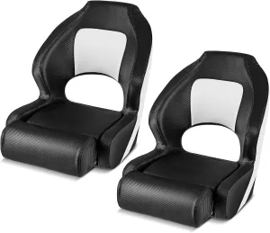 Goplus Sports Flip Up Boat Seat, Captain Bucket Seat w/Thick Sponge Bolster & Waterproof PVC Leather Upholstery, Curve Armrest & Aluminum Hinges, High Back Fishing Boat Chair (2 Packs Black & White)