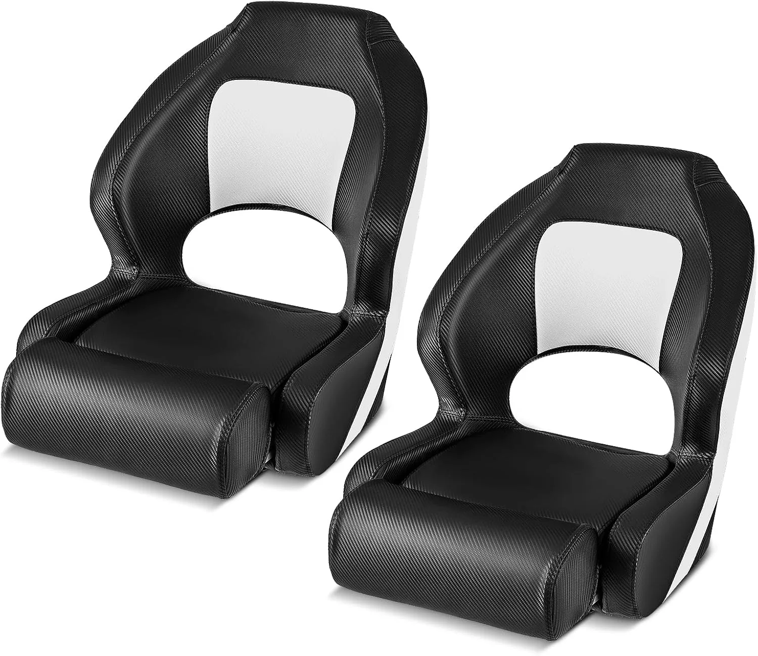 Goplus Sports Flip Up Boat Seat, Captain Bucket Seat w/Thick Sponge Bolster & Waterproof PVC Leather Upholstery, Curve Armrest & Aluminum Hinges, High Back Fishing Boat Chair (2 Packs Black & White)