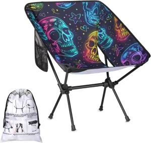 Gothic Skull Camping Chair Gothic Sugar Skull Lightweight Folding Chair Portable Compact for Outdoor, Travel, Beach, Hiking Backpacking