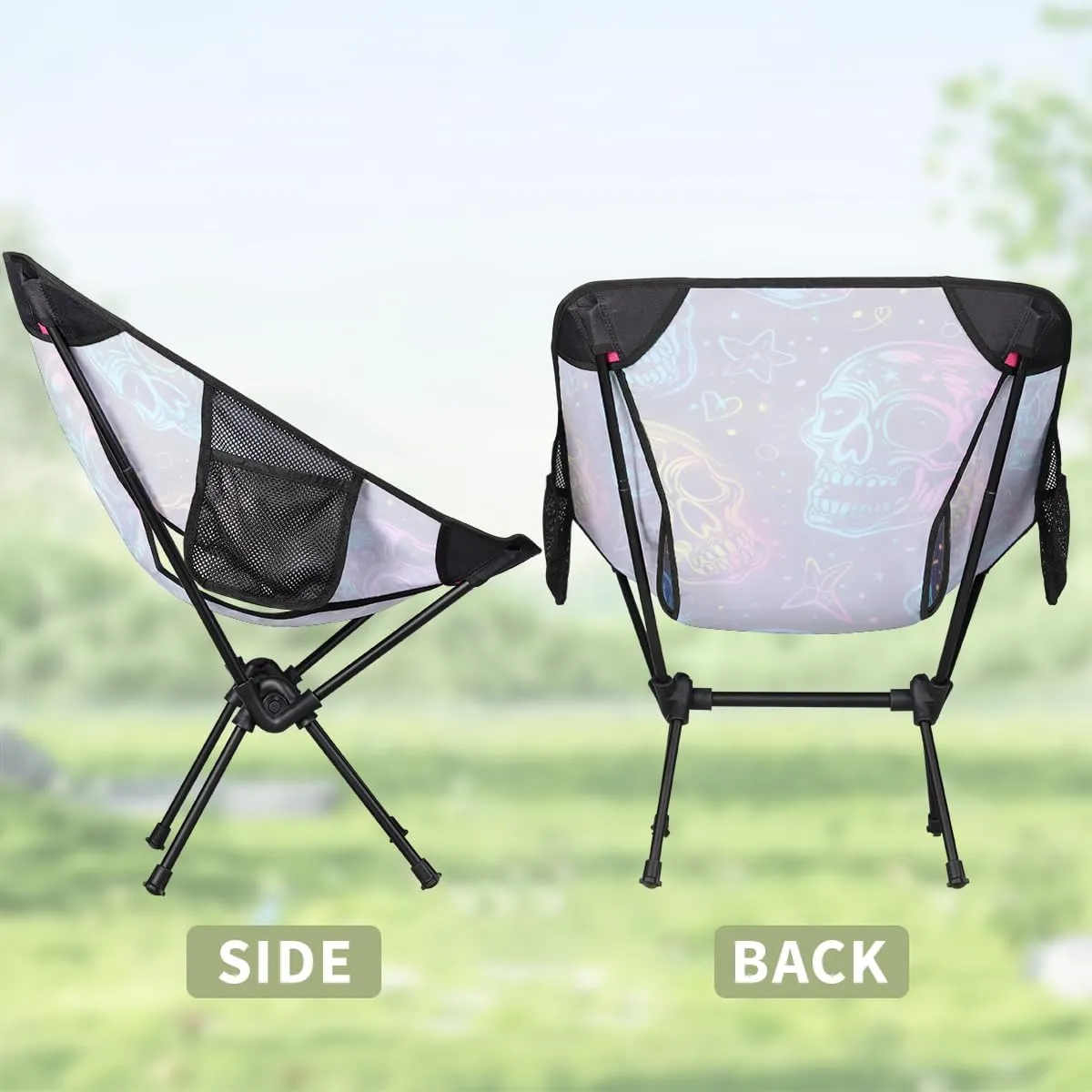 Gothic Skull Camping Chair Gothic Sugar Skull Lightweight Folding Chair Portable Compact for Outdoor, Travel, Beach, Hiking Backpacking