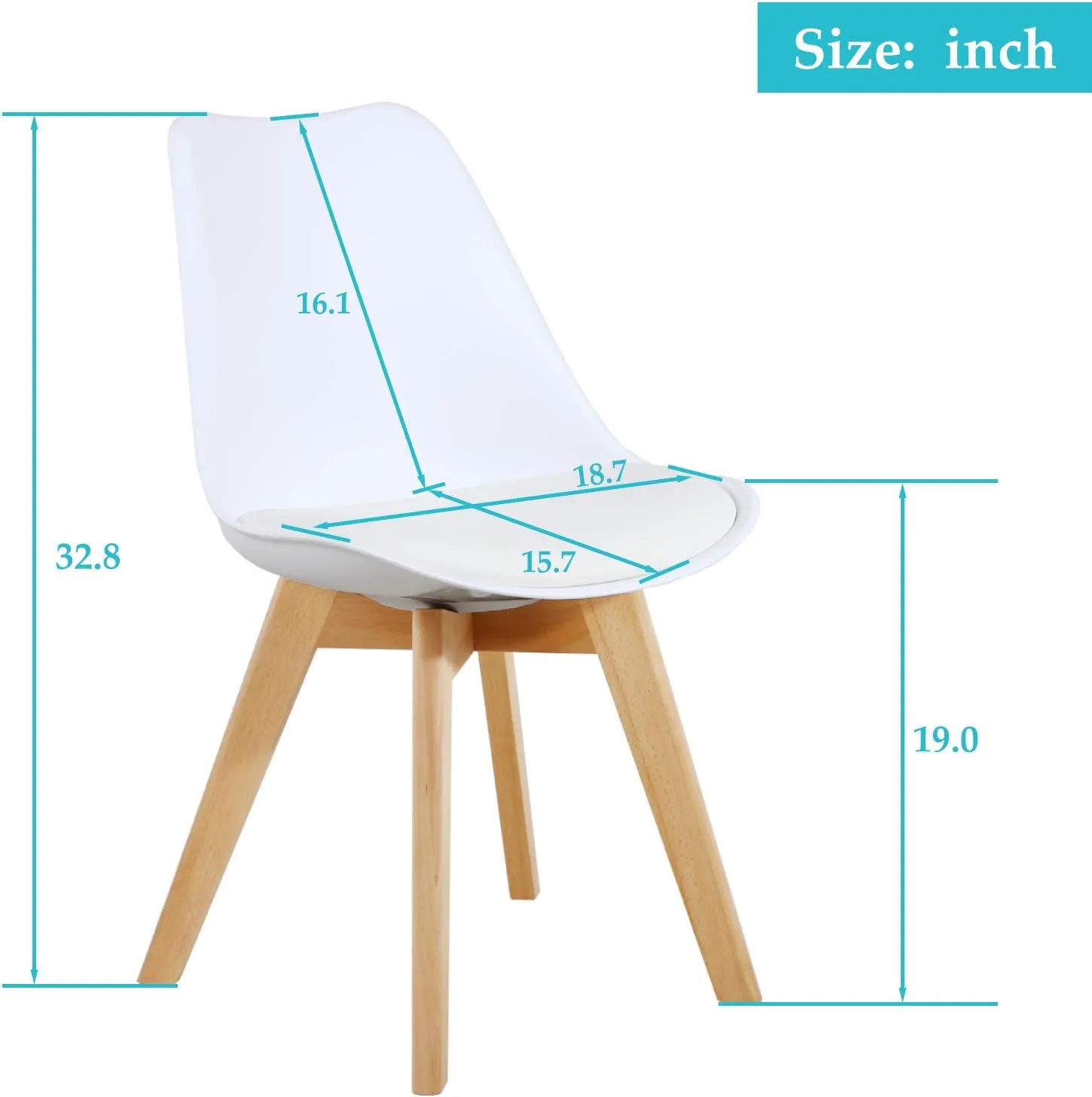 GOTMINSI Set of 2 Modern Style Chair Dining Chairs, Shell Lounge Plastic Chair with Natural Wood Legs (White)