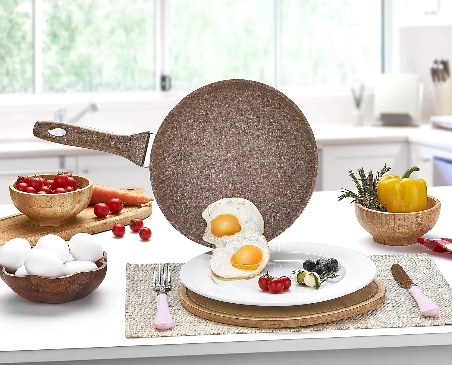 Granite Frying Pan | Non-Stick | Scratch-Resistant Forged Aluminum w/QuanTanium Coating | Even Heating Cooking Dishware | Includes Storage Bag (9.5-Inch)