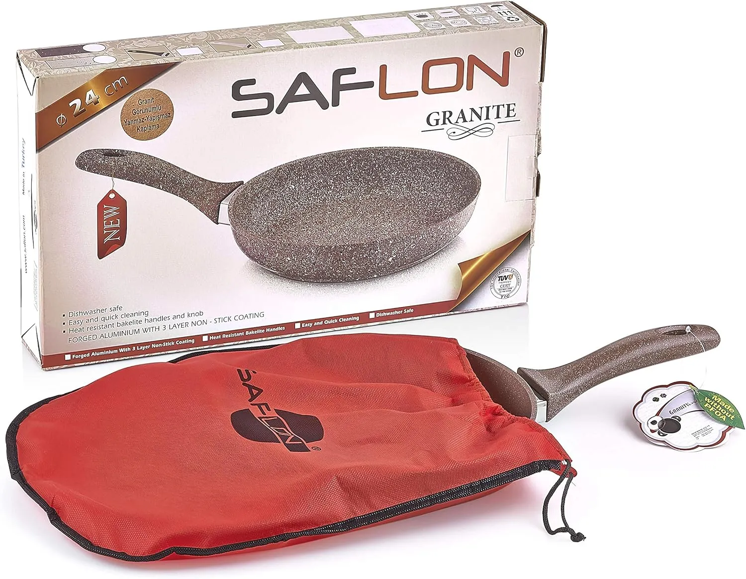 Granite Frying Pan | Non-Stick | Scratch-Resistant Forged Aluminum w/QuanTanium Coating | Even Heating Cooking Dishware | Includes Storage Bag (9.5-Inch)
