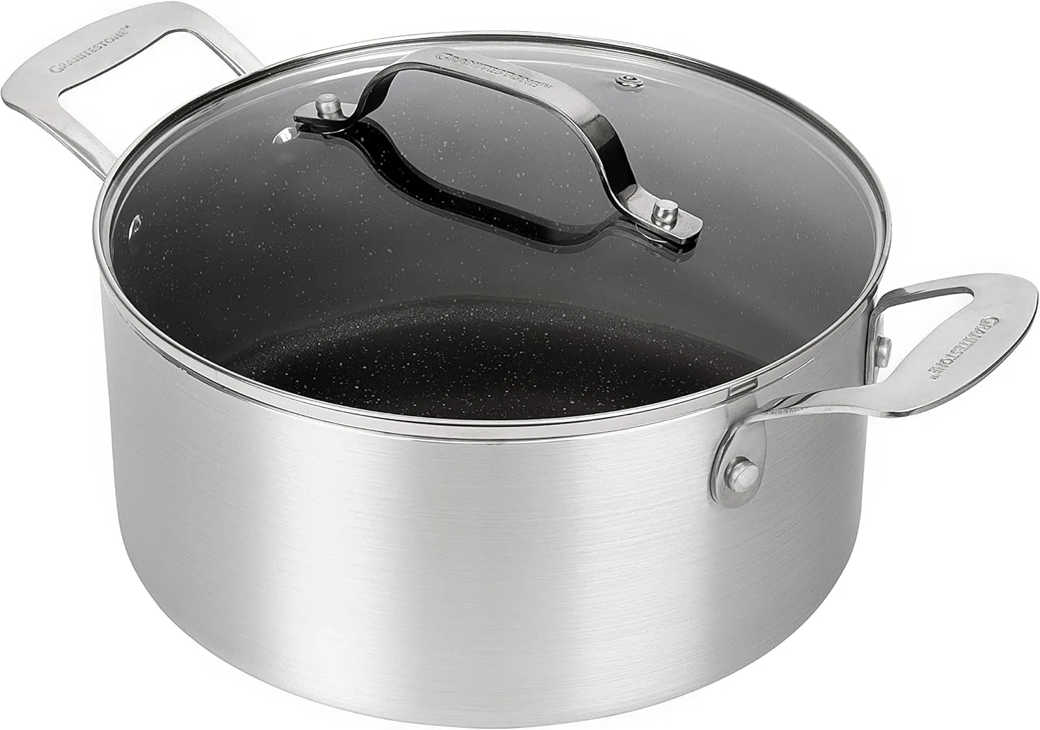 Granitestone 5 Quart Stock Pot Nonstick Coating hard anodized Pasta Pot Stock Pot with Tempered Glass Lid -100% PFOA Free-Dishwasher & Oven Induction Safe