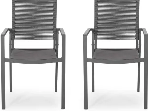 Great Deal Furniture Jean Outdoor Modern Aluminum Dining Chair with Rope Seat (Set of 2), Gray and Dark Gray