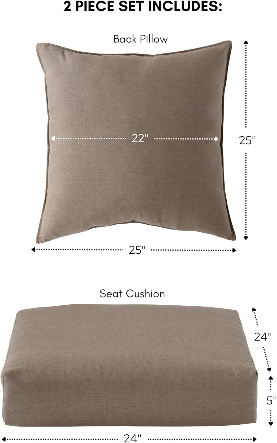 Greendale Home Fashions Modern Outdoor Sunbrella Fabric 2-Piece Deep Seat Chair Cushion, Cast Shale