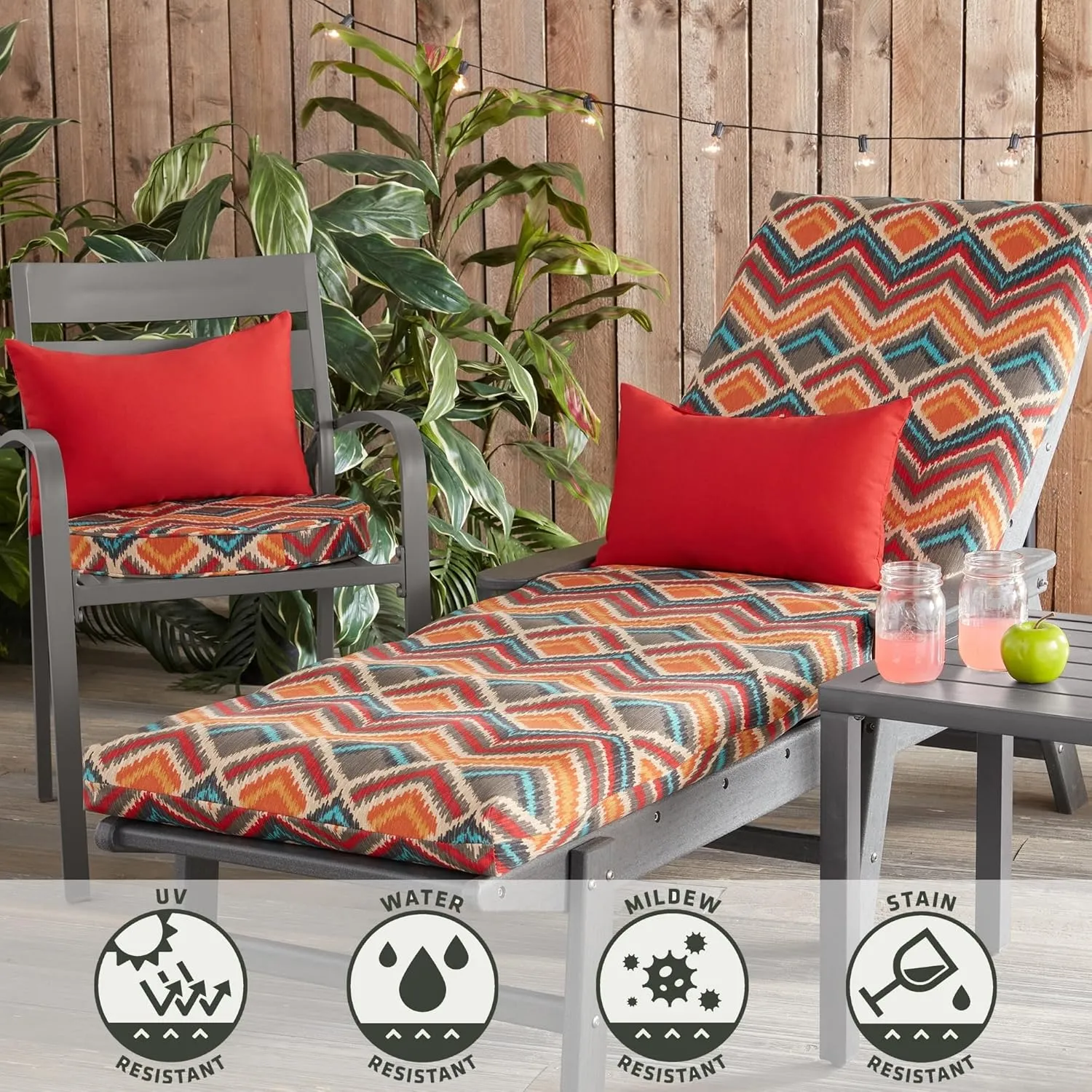 Greendale Home Fashions Outdoor Reversible Chaise Lounge Chair Cushion, Aztec