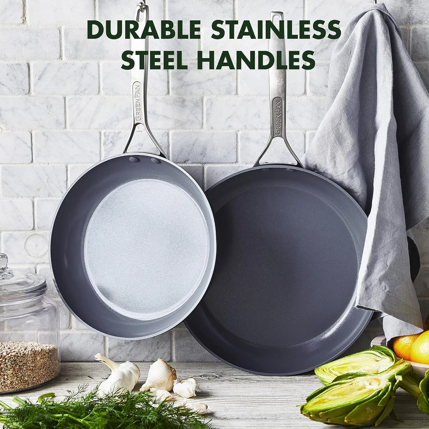 GreenPan Paris Pro Hard Anodized Healthy Ceramic Nonstick, 10" and 12" Frying Pan Skillet Set, PFAS-Free, Dishwasher Safe, Grey