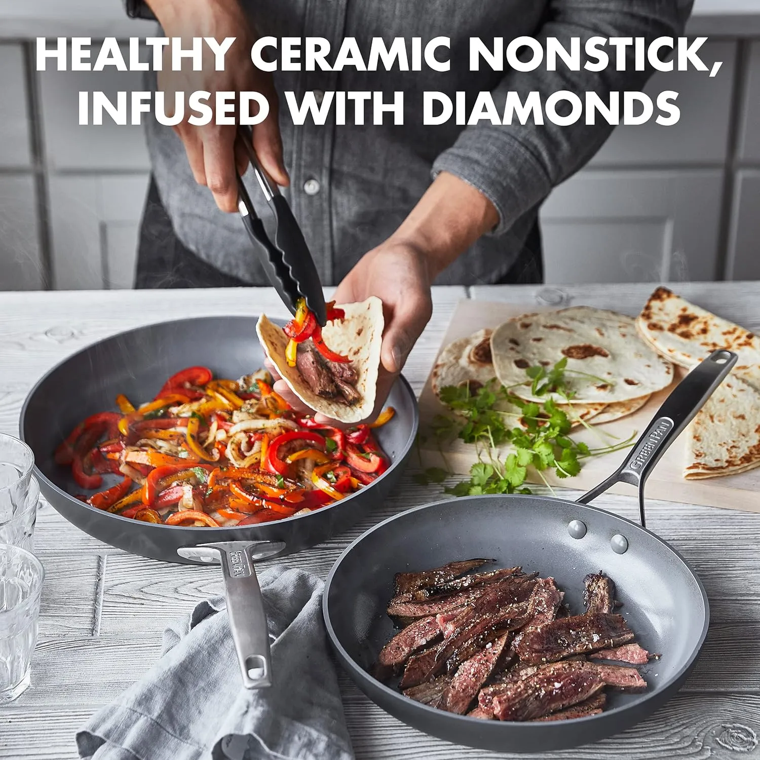 GreenPan Paris Pro Hard Anodized Healthy Ceramic Nonstick, 10" and 12" Frying Pan Skillet Set, PFAS-Free, Dishwasher Safe, Grey