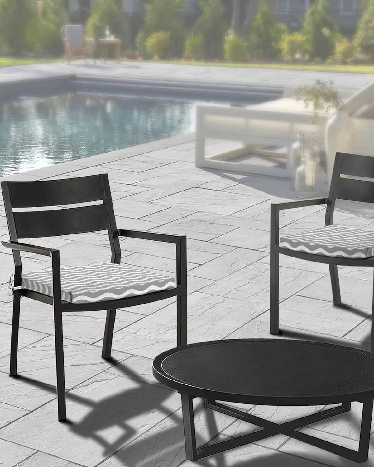 Grey Moire Ombre Outdoor Cushion Chair Cover Set of 2 - Waterproof Couch Seat Covers, Water Ripple Stripe Farmhouse Patio Furniture Protector Cushions Slipcovers for Sofa/RV, 22"x20"x4"