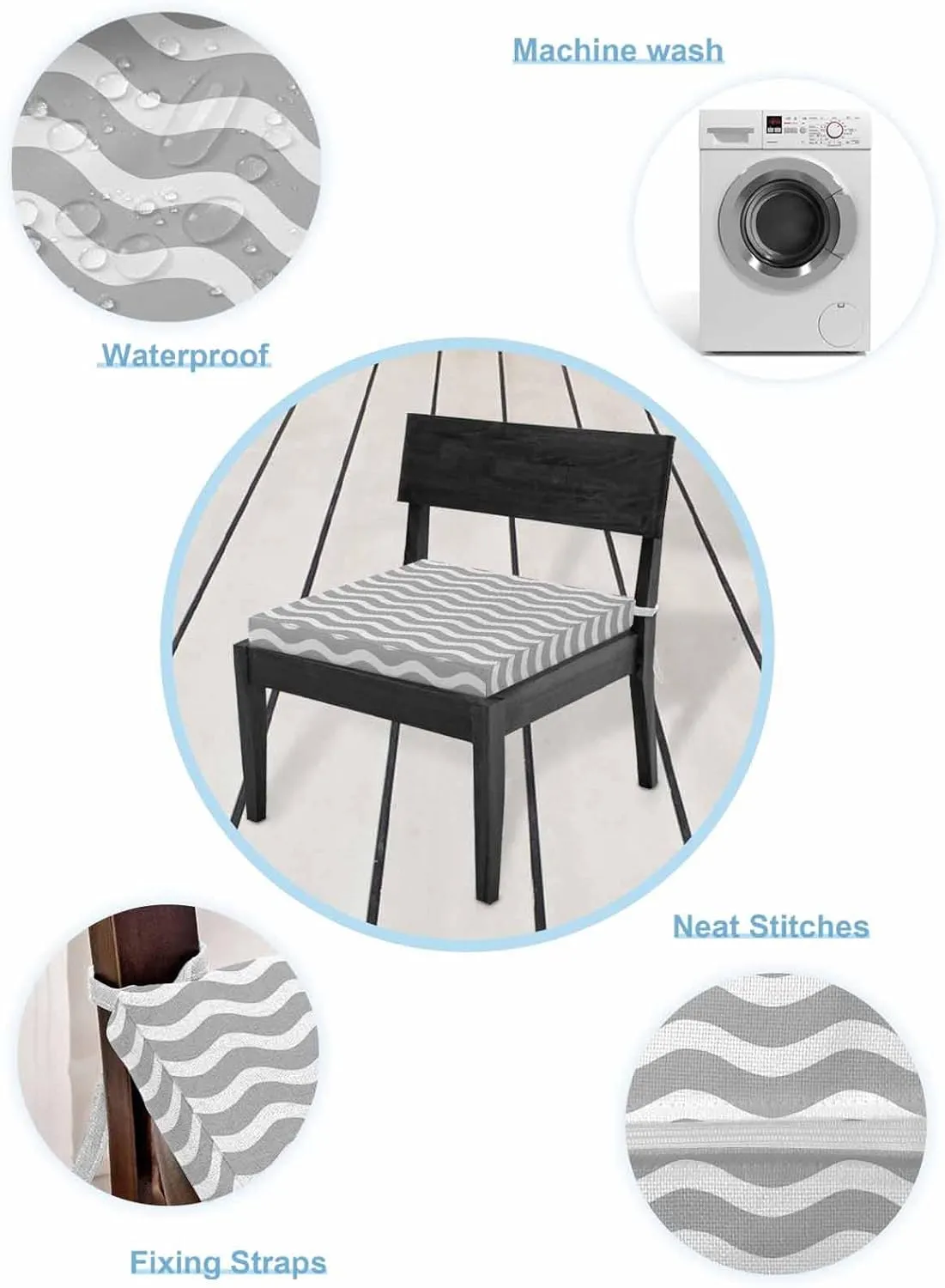 Grey Moire Ombre Outdoor Cushion Chair Cover Set of 2 - Waterproof Couch Seat Covers, Water Ripple Stripe Farmhouse Patio Furniture Protector Cushions Slipcovers for Sofa/RV, 22"x20"x4"