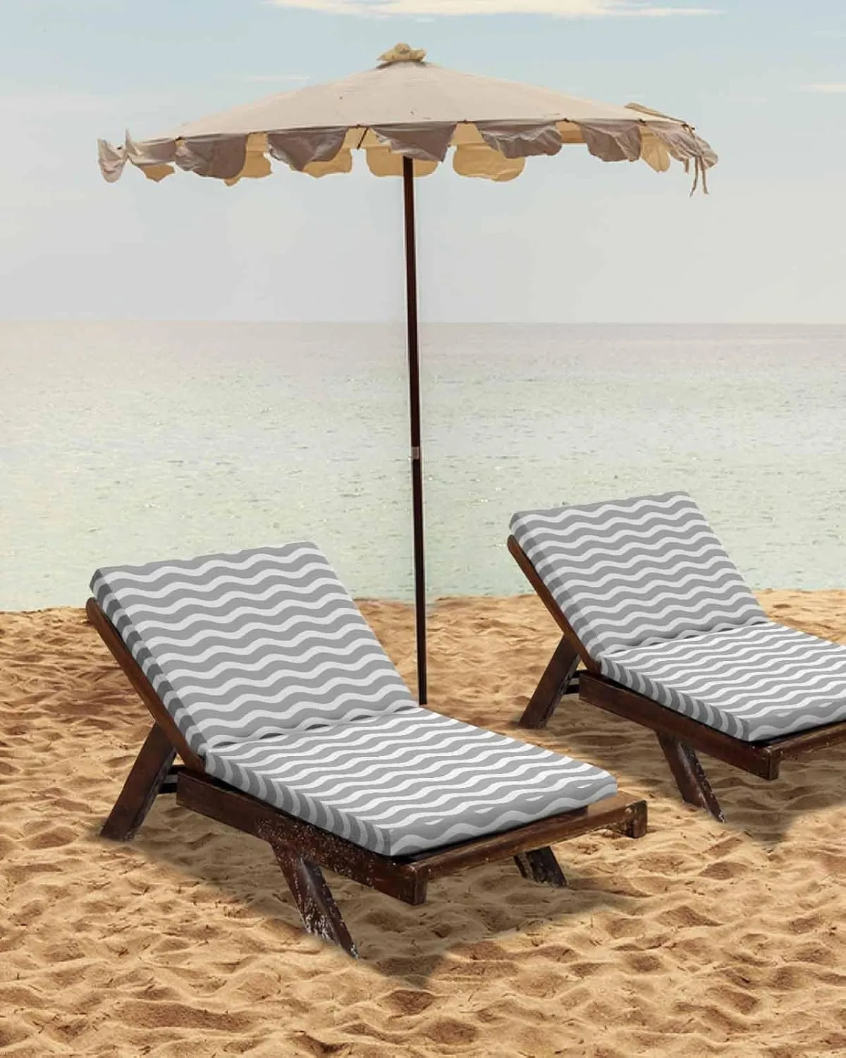 Grey Moire Ombre Outdoor Cushion Chair Cover Set of 2 - Waterproof Couch Seat Covers, Water Ripple Stripe Farmhouse Patio Furniture Protector Cushions Slipcovers for Sofa/RV, 22"x20"x4"