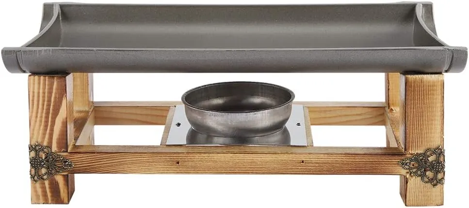 Grill Plate Non Stick Barbecue Plate Picnic Pan Cookware With Portable Stove Aluminum and Wooden Frame BBQ Griddle for Home or Hotel(30 cm)