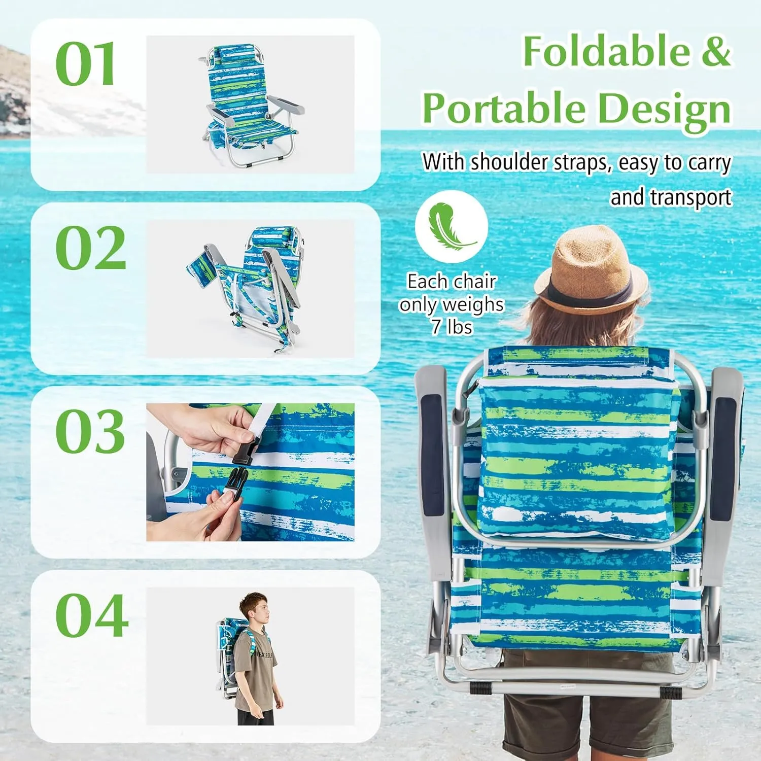 GYMAX Beach Chair, 330lbs Backpack Lounger with 5-Position Backrest, Storage Bag, Side Pocket, Towel Bar & Headrest, Foldable Low Beach Lounge, Portable Aluminum Lay Out Camp Chair (1, Blue)