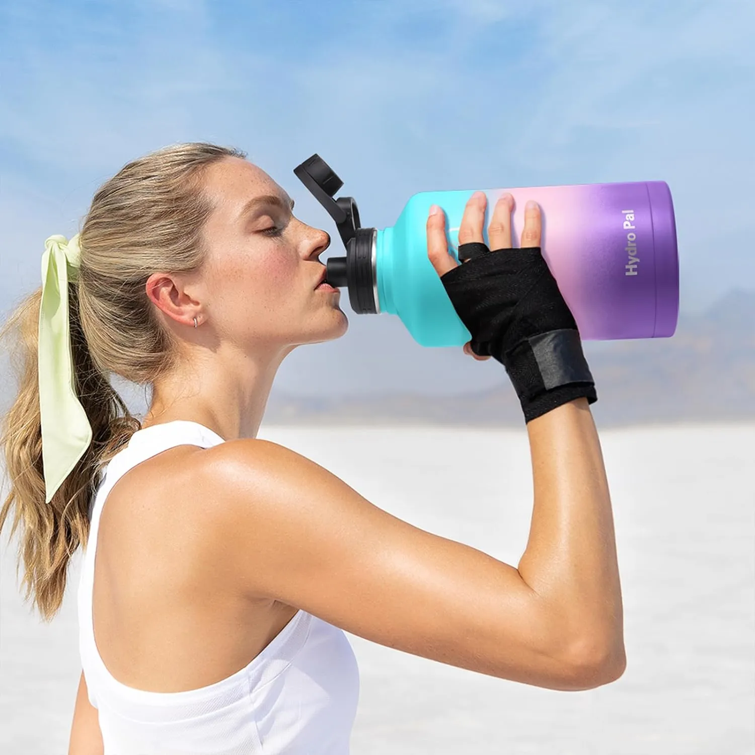 Half Gallon Water Bottle with 2 Lids(Chug Lid and Straw Lid)，64oz Insulated Water Bottle with Straw, Wide Mouth Double-wall Vacuum Thermo with Paracord/Protective Carrier Boot