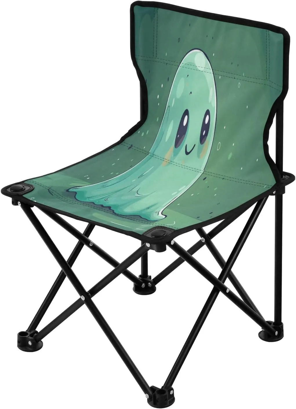 Halloween Green Cute Spectre Portable Outdoor Folding Chair Anti-Slip Padded Oxford Cloth Stool Camping Chair Small for Beach Hiking Fishing Gardening Quad Camp Chair